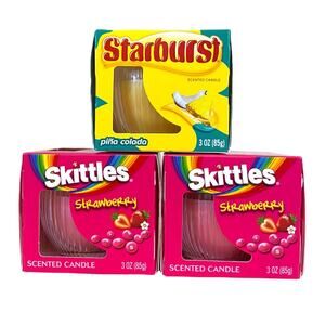 Star Candles Bundle of 3 Starburst Pina Colada and Skittles Strawberry Candles